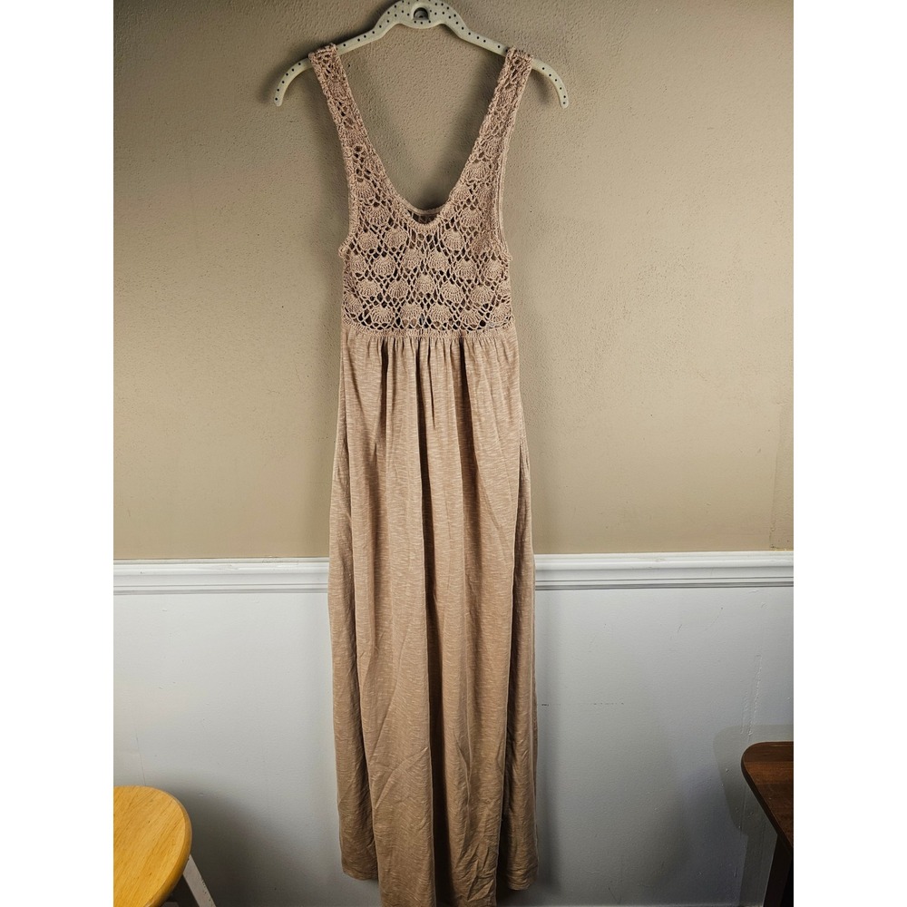 NWT Aerie Womens Tan Koko Boho Crochet Knit Maxi Dress XS